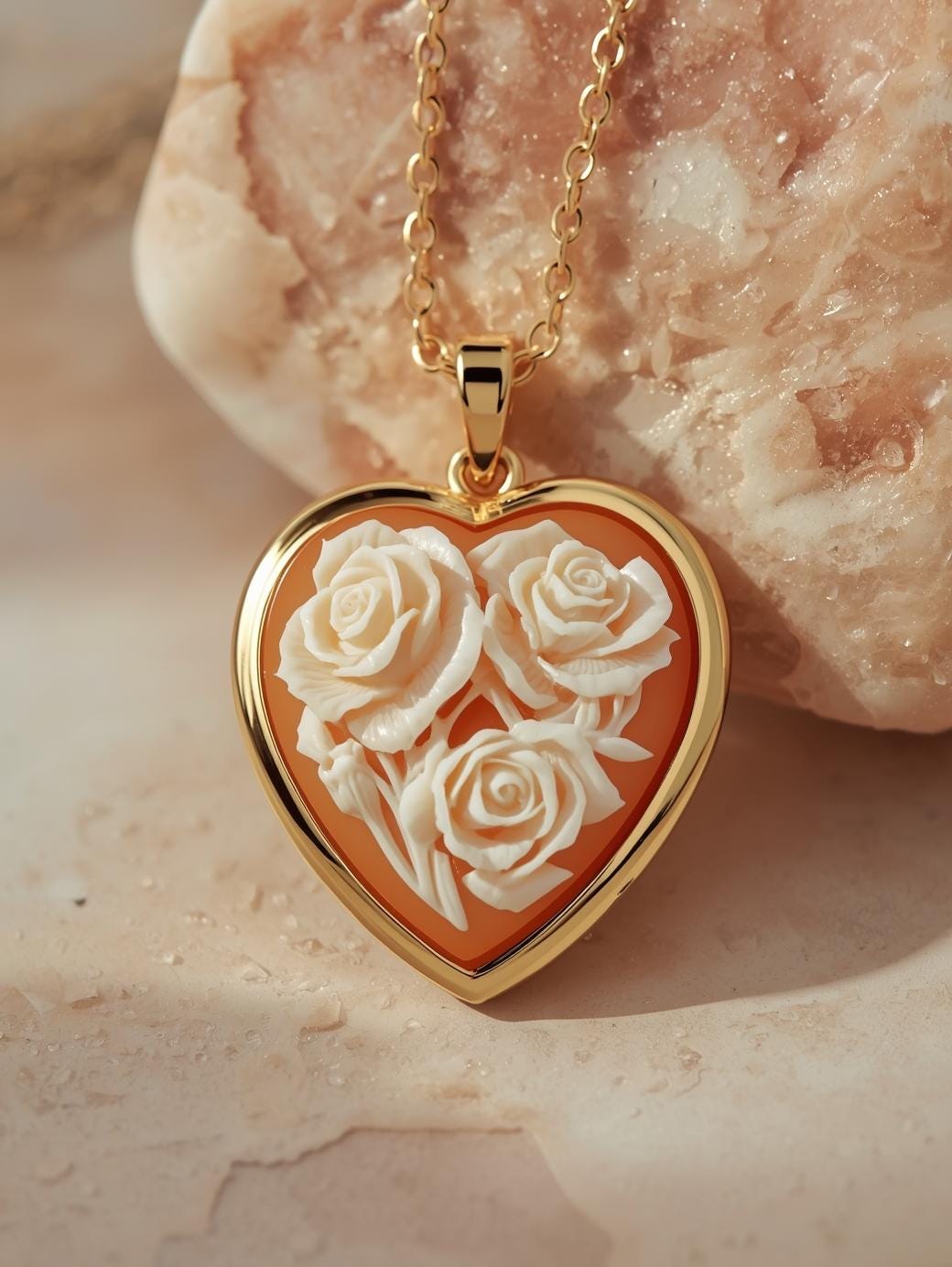 Heart cameo necklace with flowers