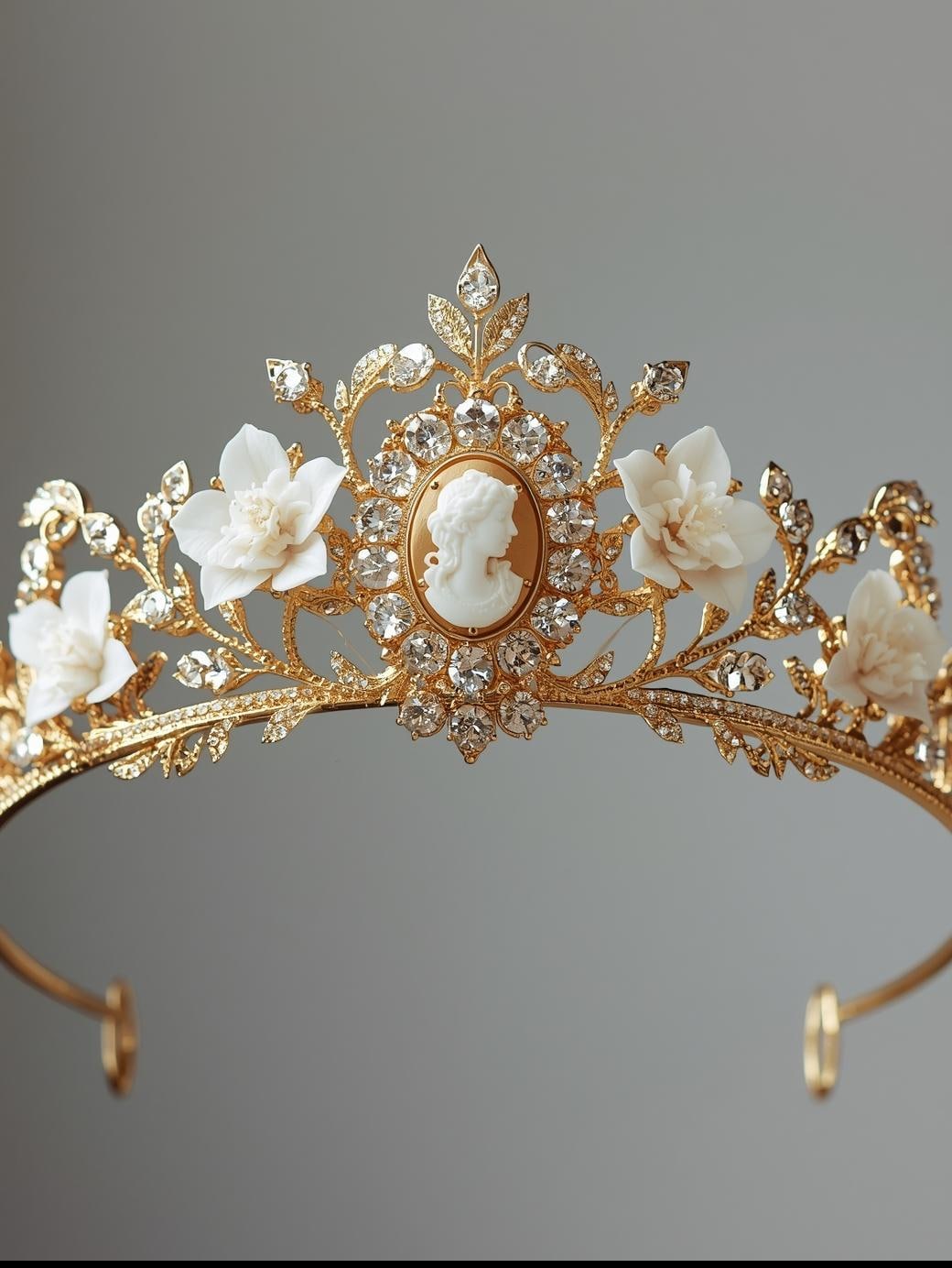 Floral tiara with golden leaves