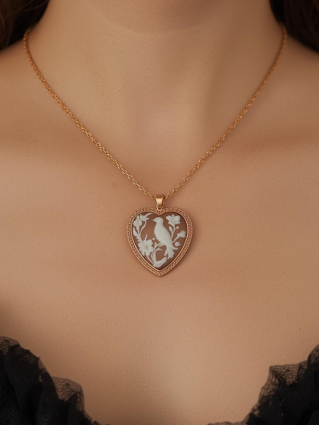 Bird cameo necklace