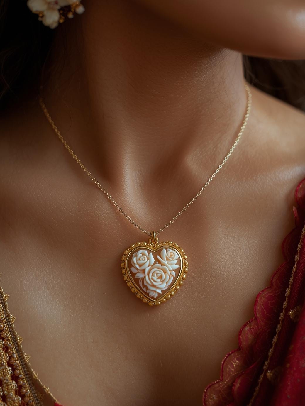 Heart cameo necklace - Roses