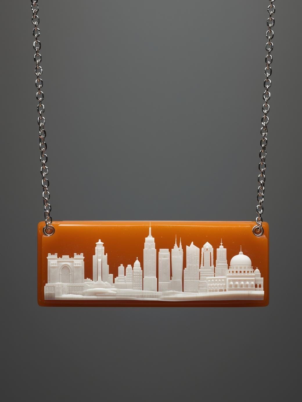 Hand-Carved Seashell Cameo Necklace, Custom City Skyline, 18k Gold