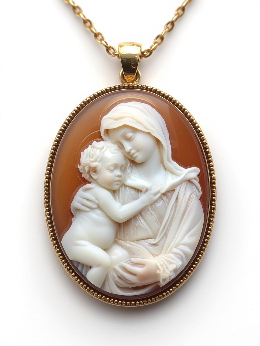 Virgin Mary Cameo Necklace, Christian Pendant, baby Jesus jewelry, 18k Gold Chain Necklace