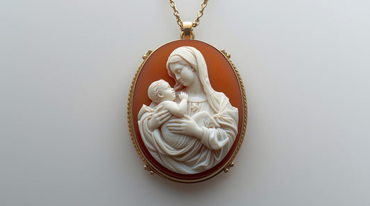 Virgin Mary Cameo Necklace, Christian Pendant, baby Jesus jewelry, 18k Gold Chain Necklace