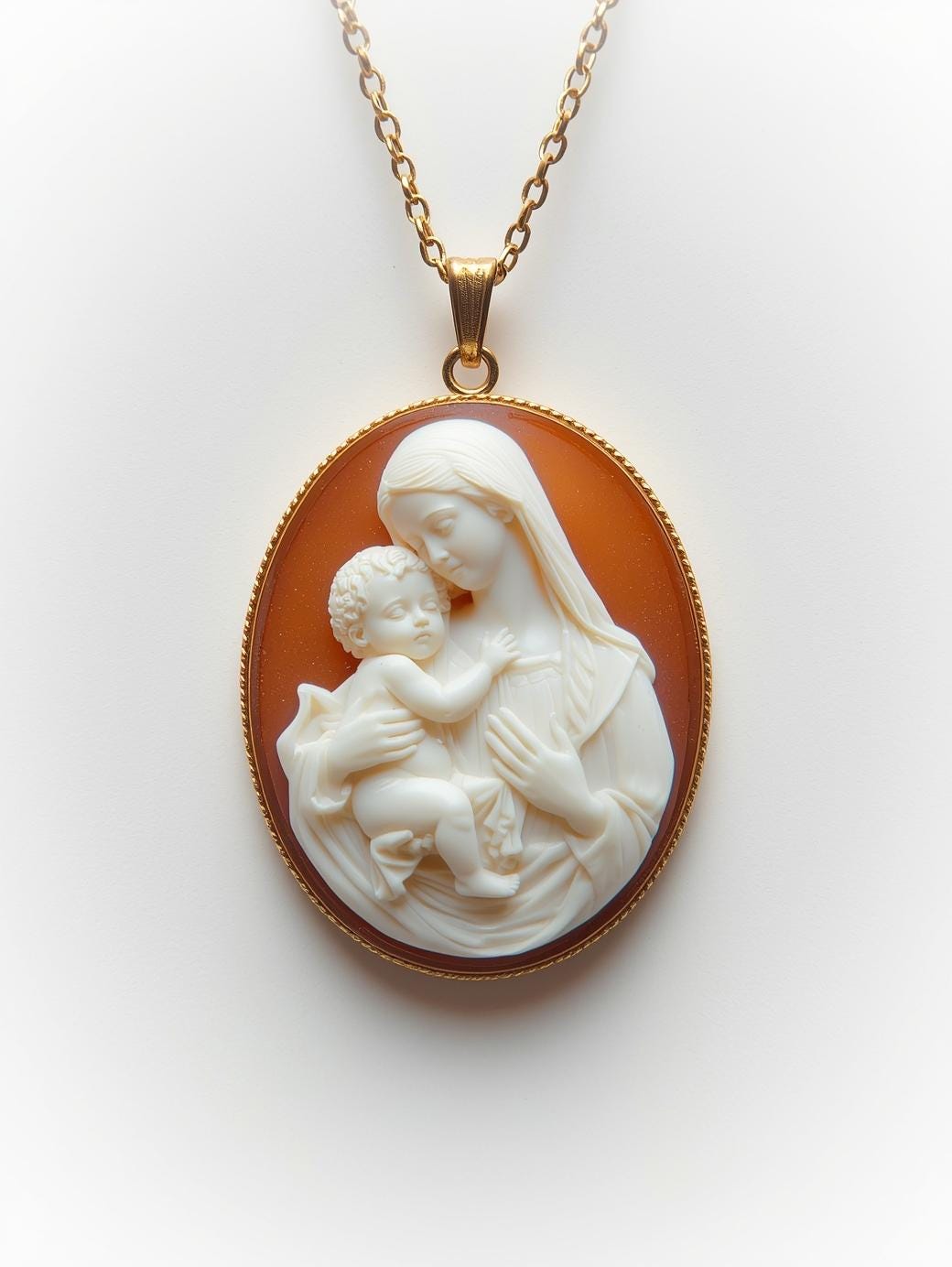 Virgin Mary Cameo Necklace, Christian Pendant, baby Jesus jewelry, 18k Gold Chain Necklace