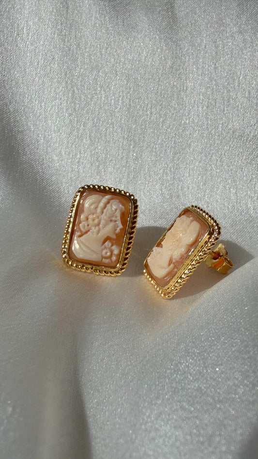Handcrafted Square Cameo Earrings