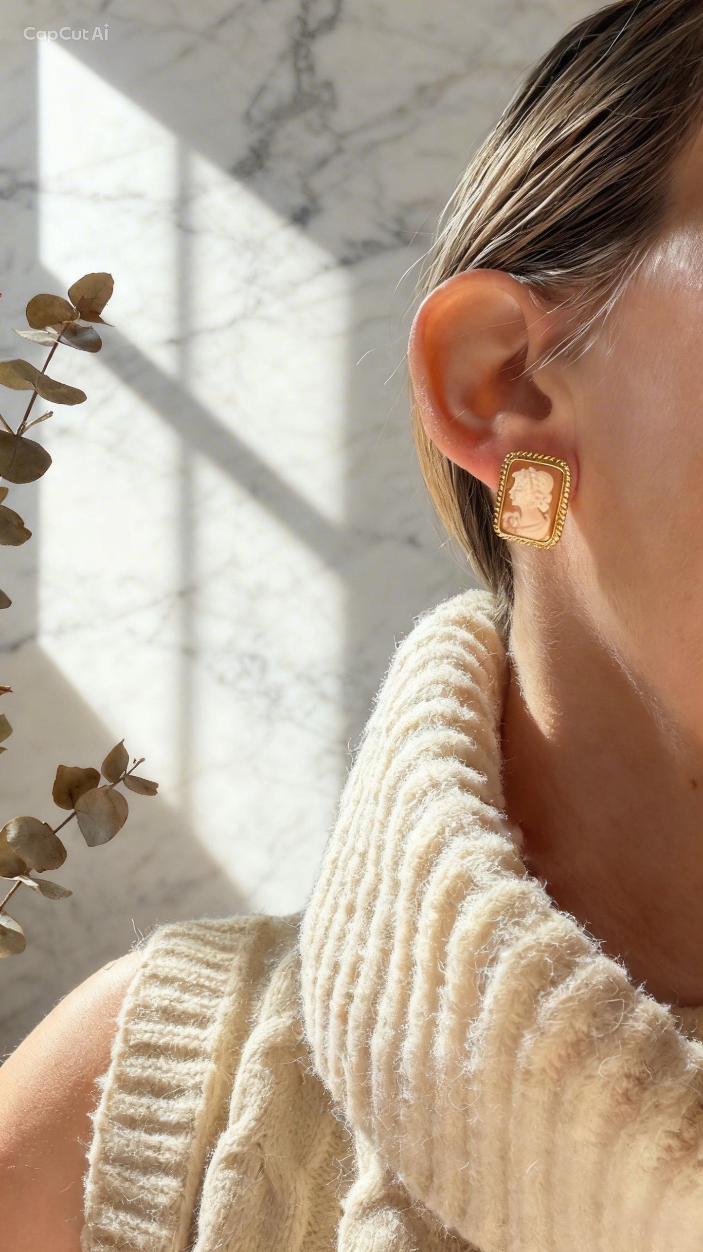 Handcrafted Square Cameo Earrings