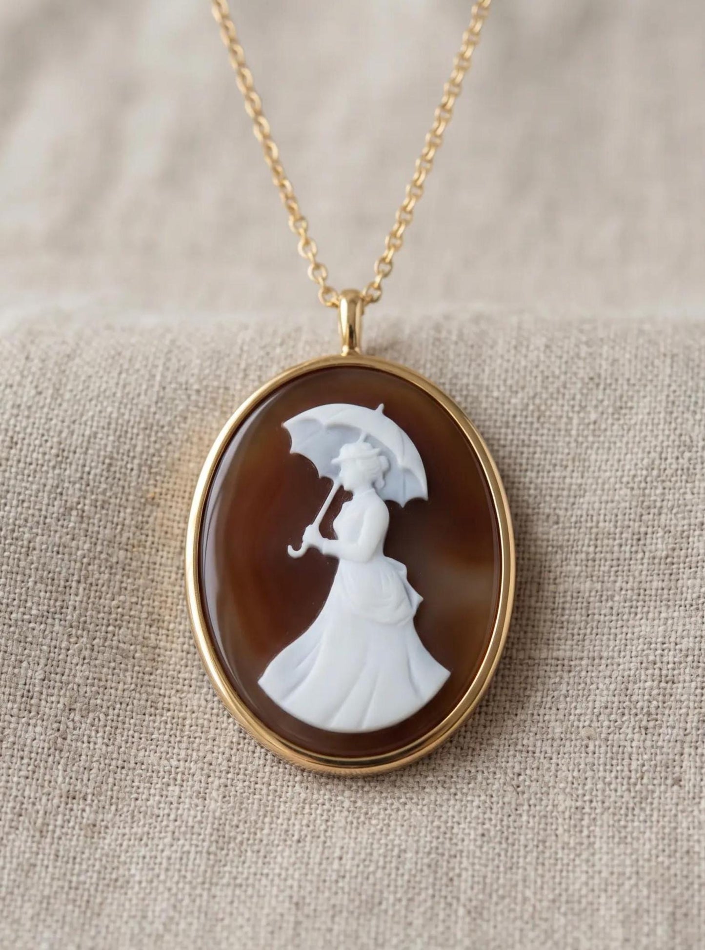 handmade Cameo necklace with a silhouette of the woman with a parasol painting by claude monet 