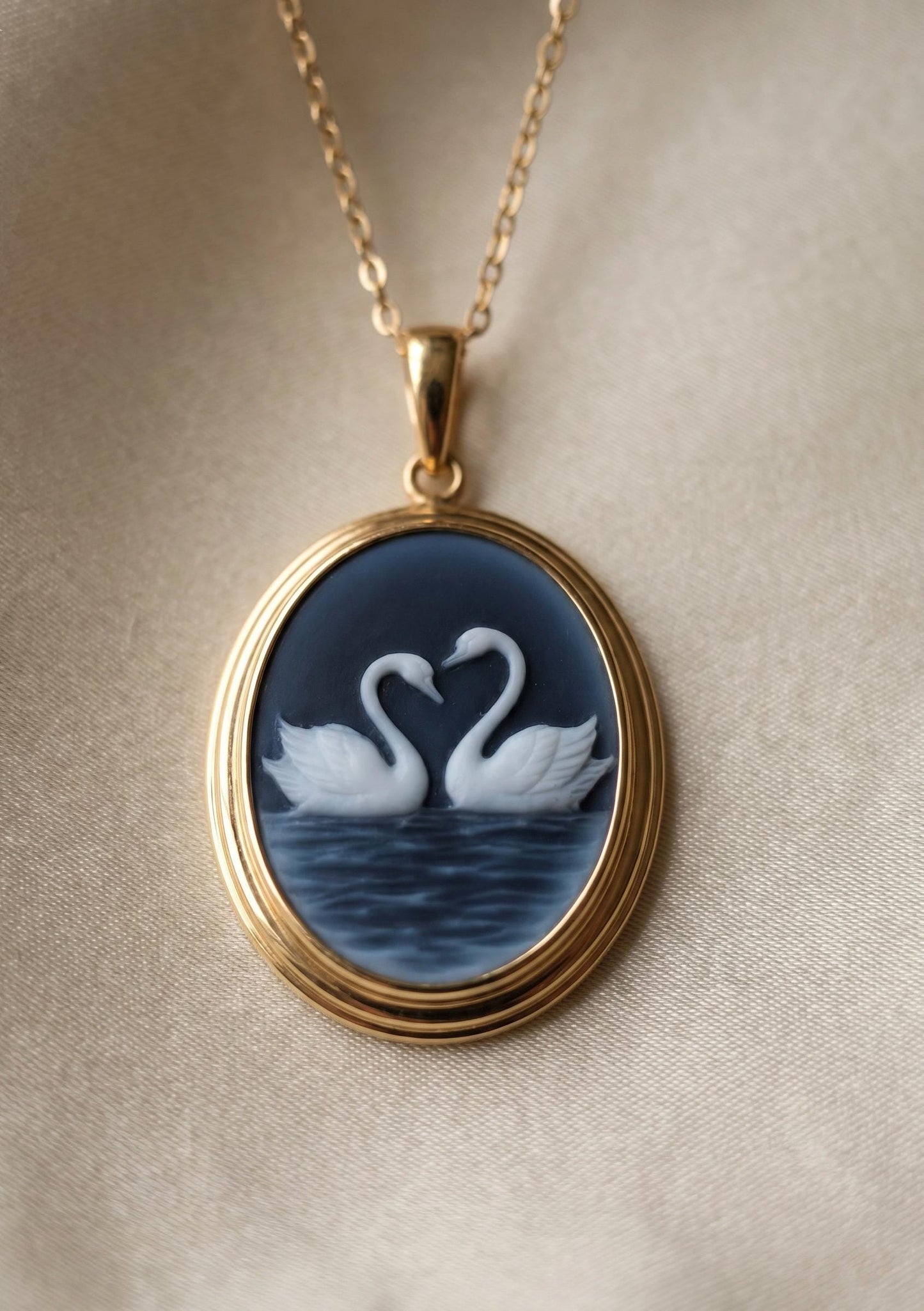 Blue Cameo Swan Ring