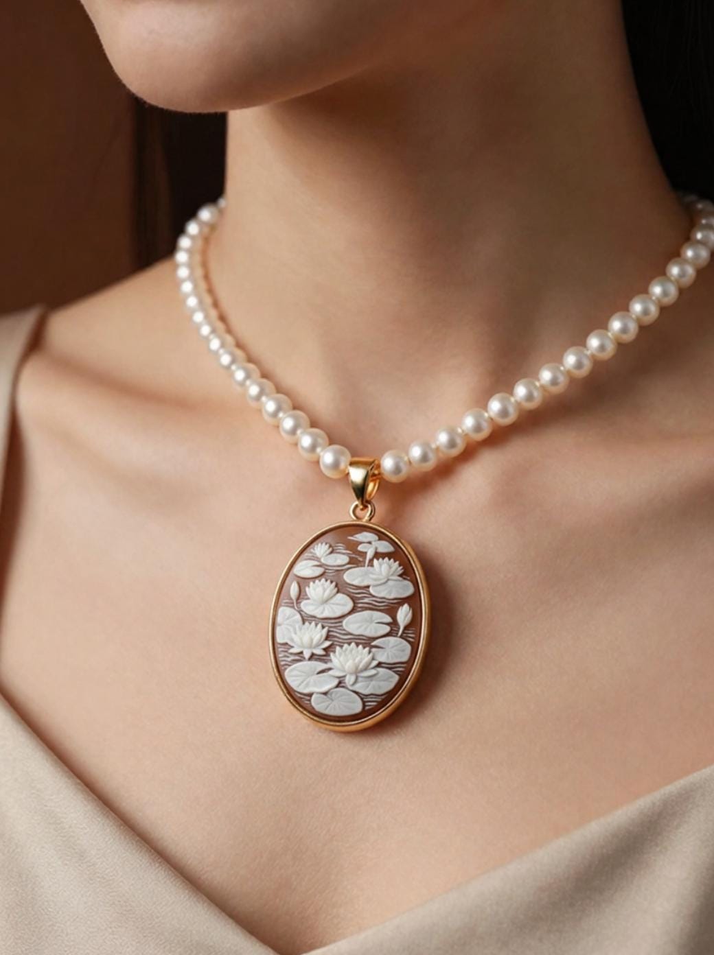 "Water Lilies" Cameo necklace