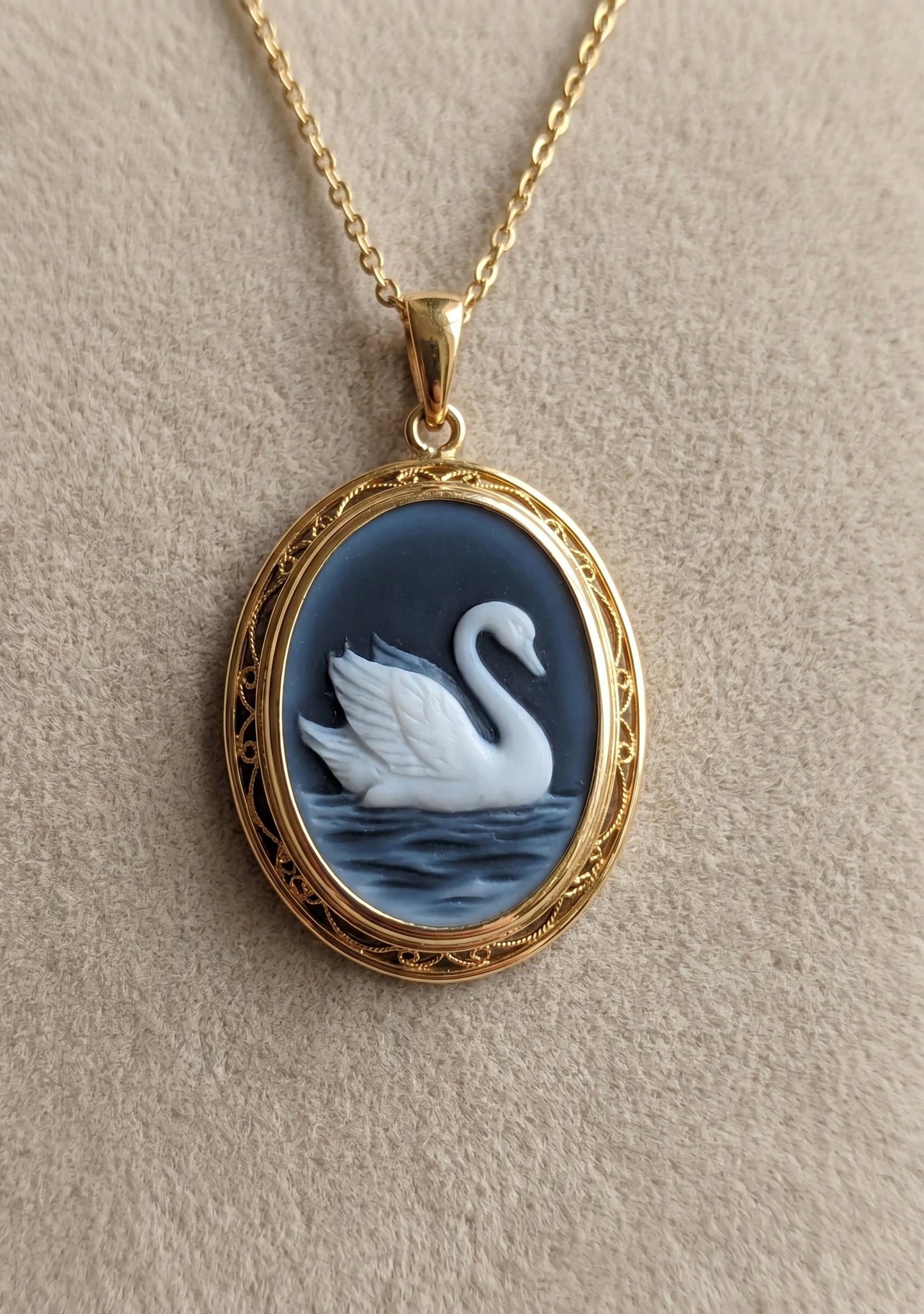 Blue Cameo Swan Necklace