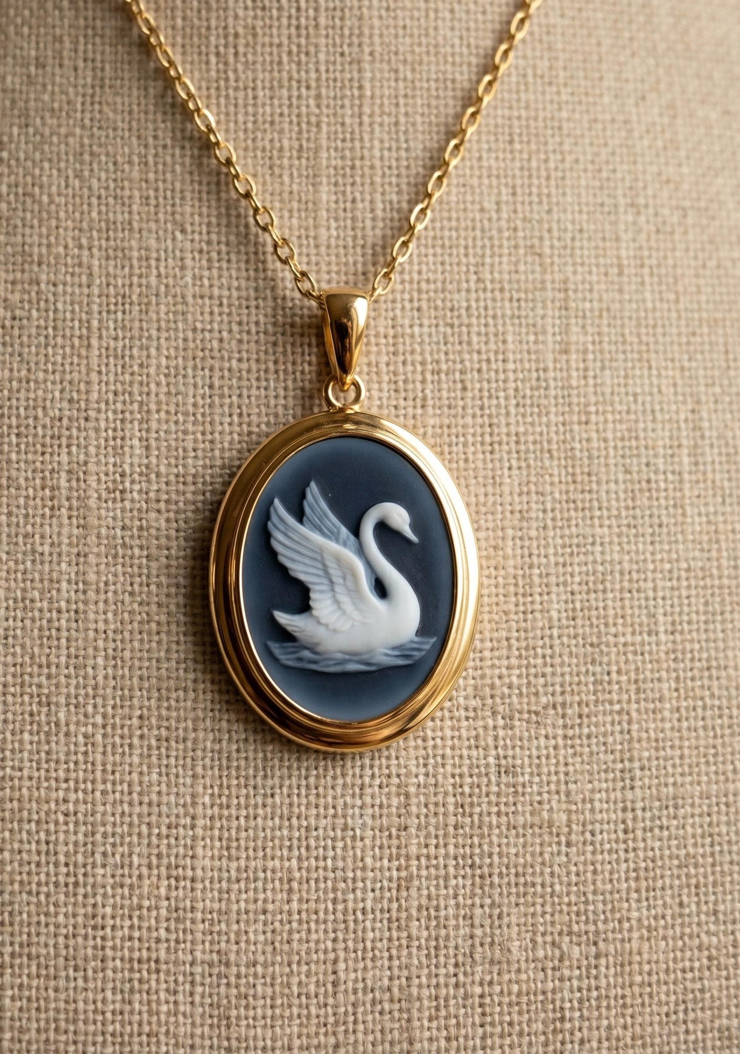 Blue Cameo Swan Necklace