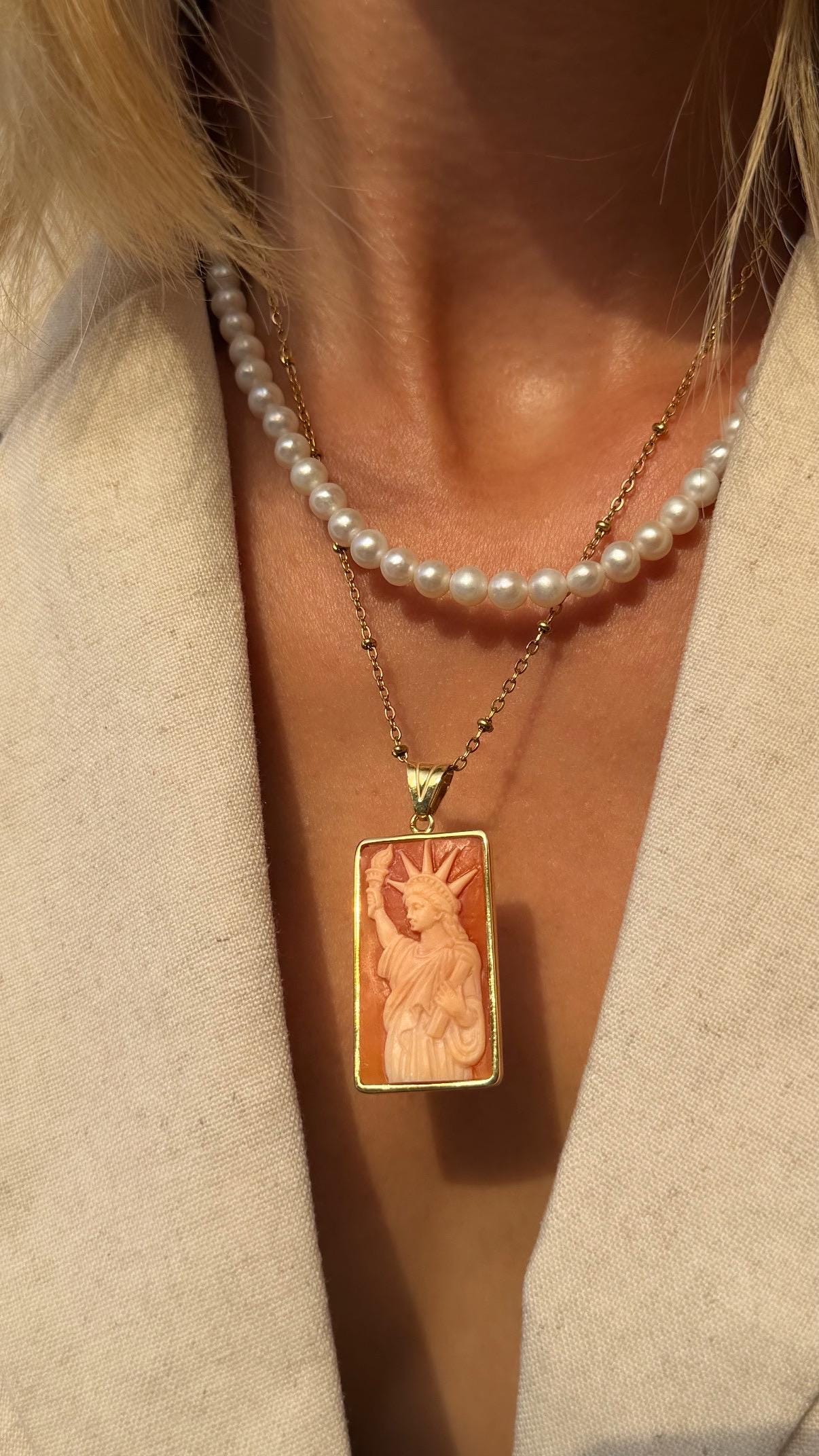 Statue of Liberty Cameo Necklace