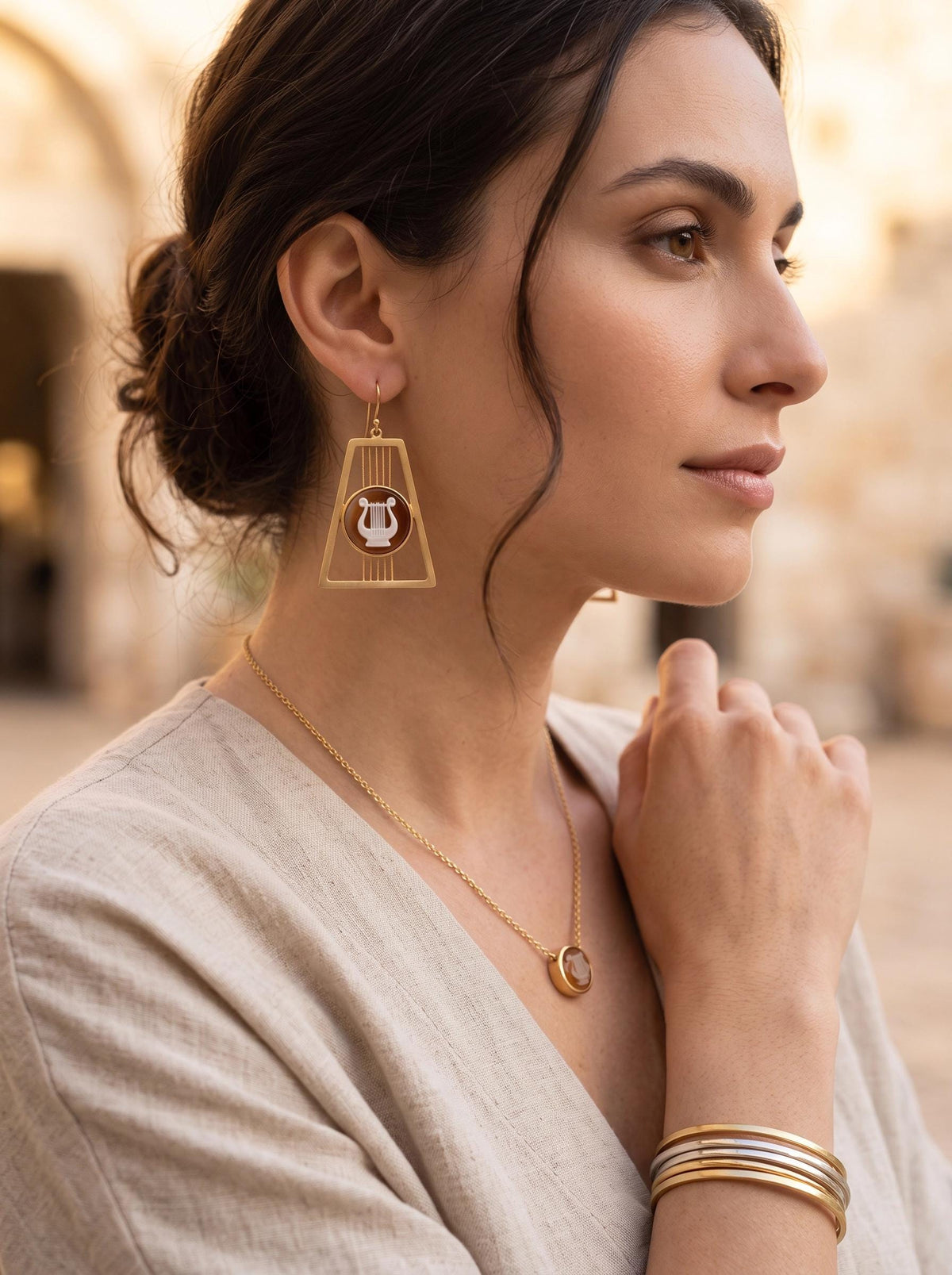 Davids Harp Cameo Earrings