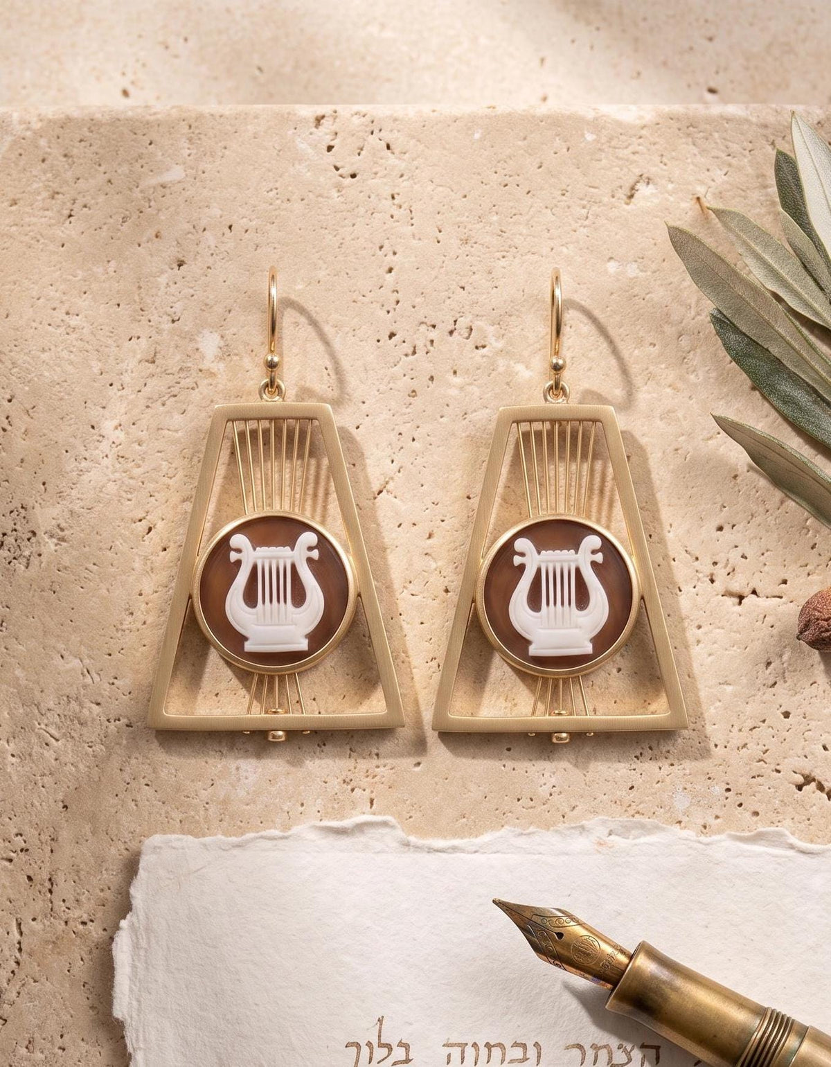 Davids Harp Cameo Earrings