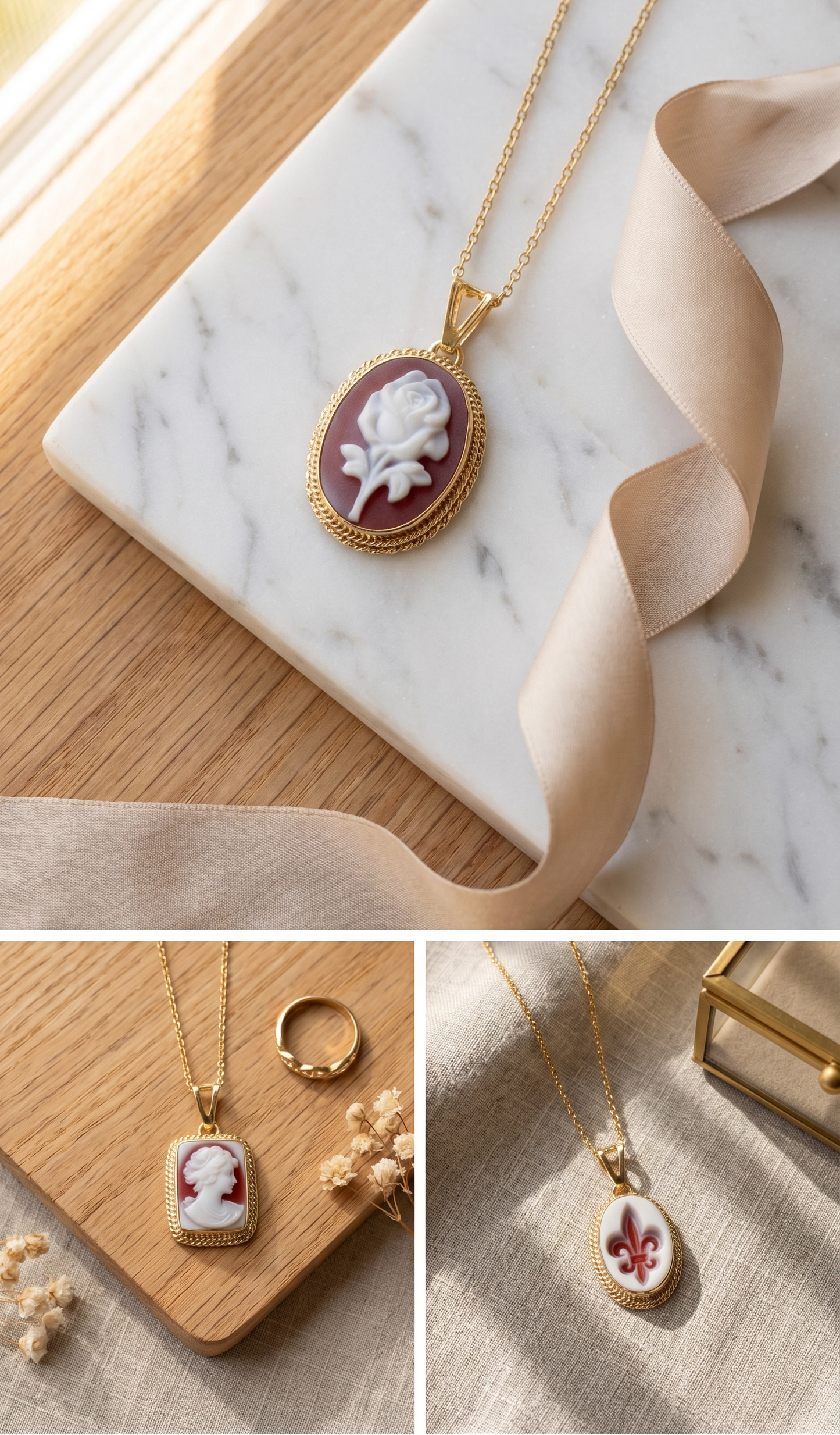 Square classic cameo necklace