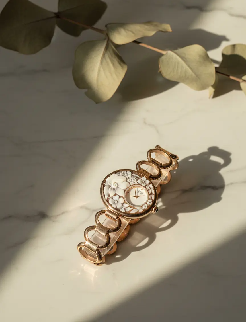 Floral Cameo Watch - Golden Bloom