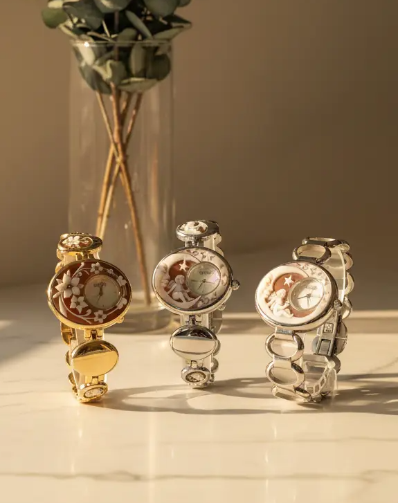 Floral Cameo Watch - Golden Bloom