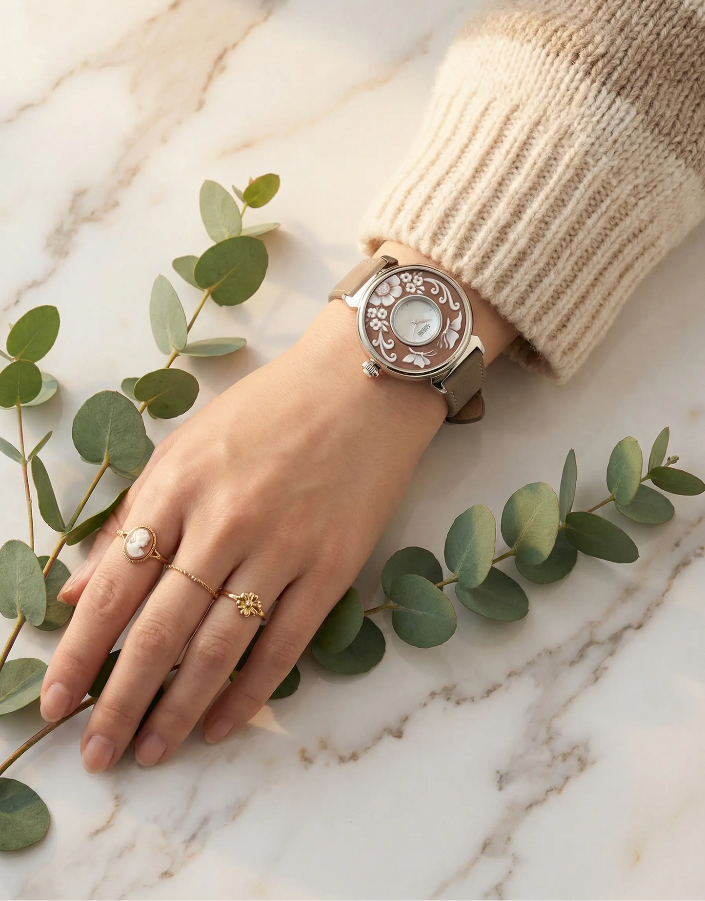 Floral Cameo Watch - Pearl Stone