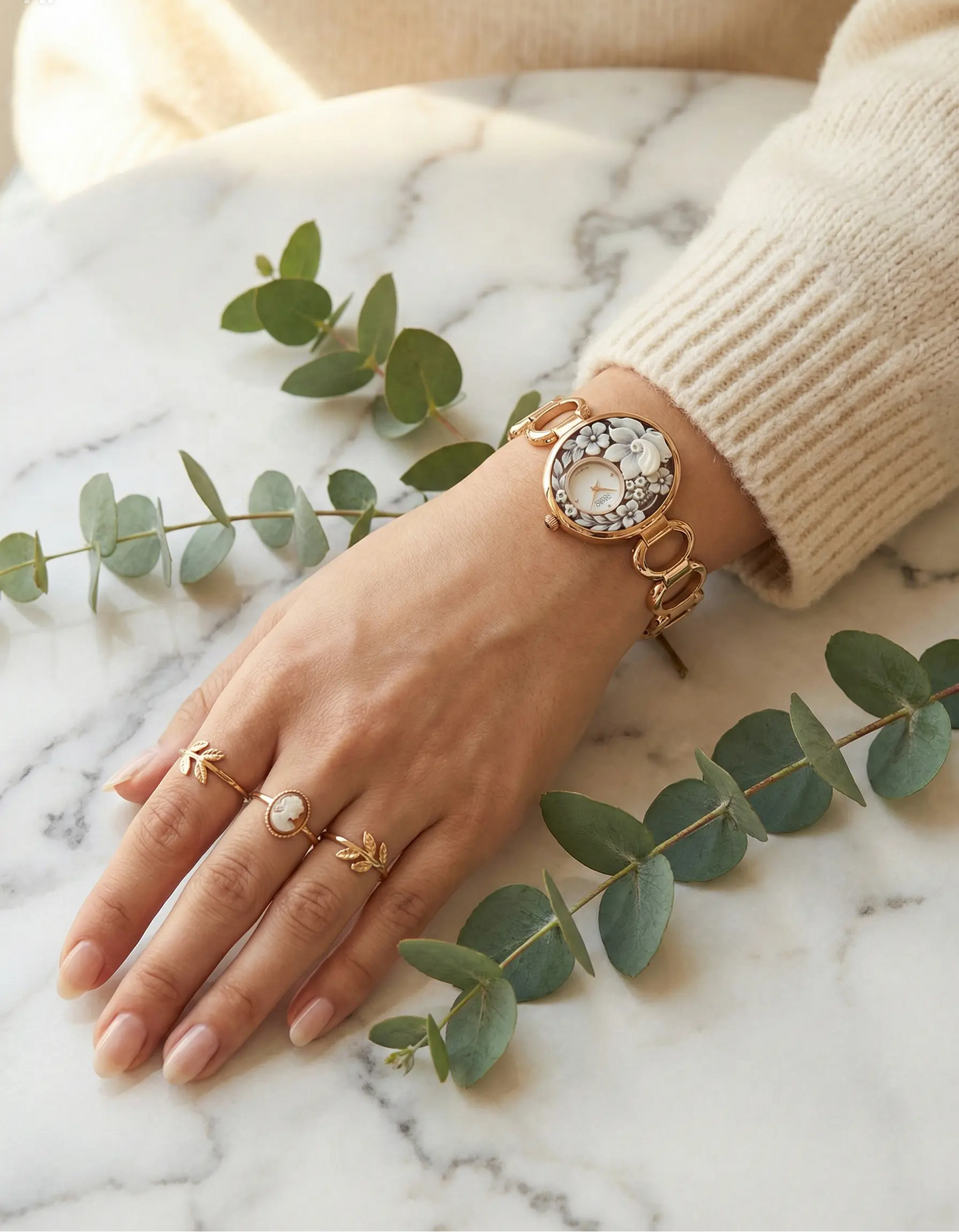 Floral Cameo Watch - Golden Bloom