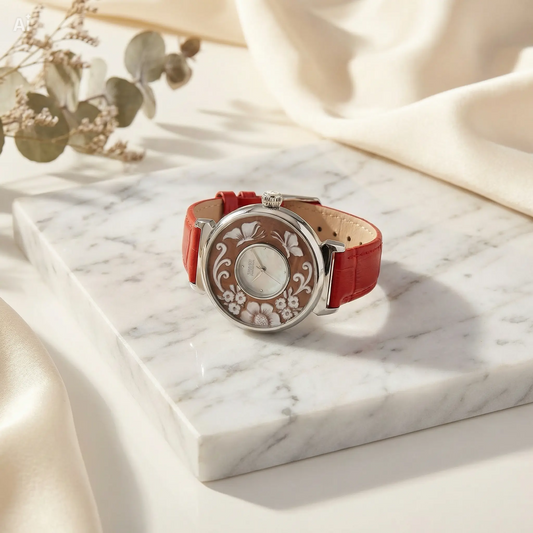 Butterfly Cameo Watch - Sunset Coral