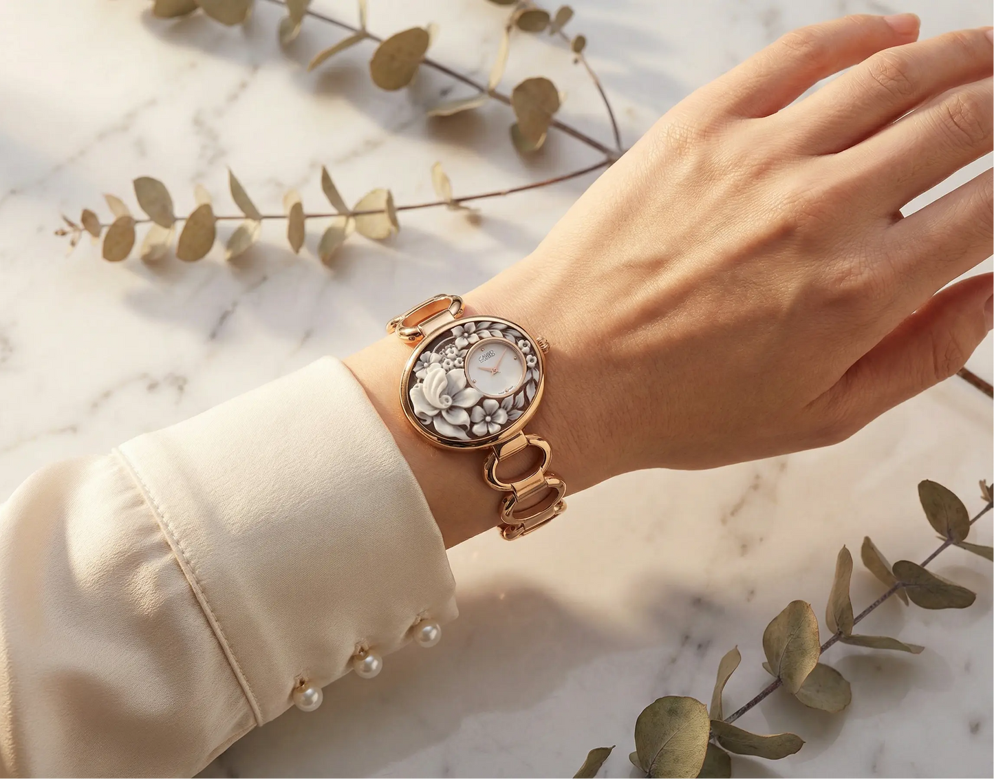 Floral Cameo Watch - Golden Bloom