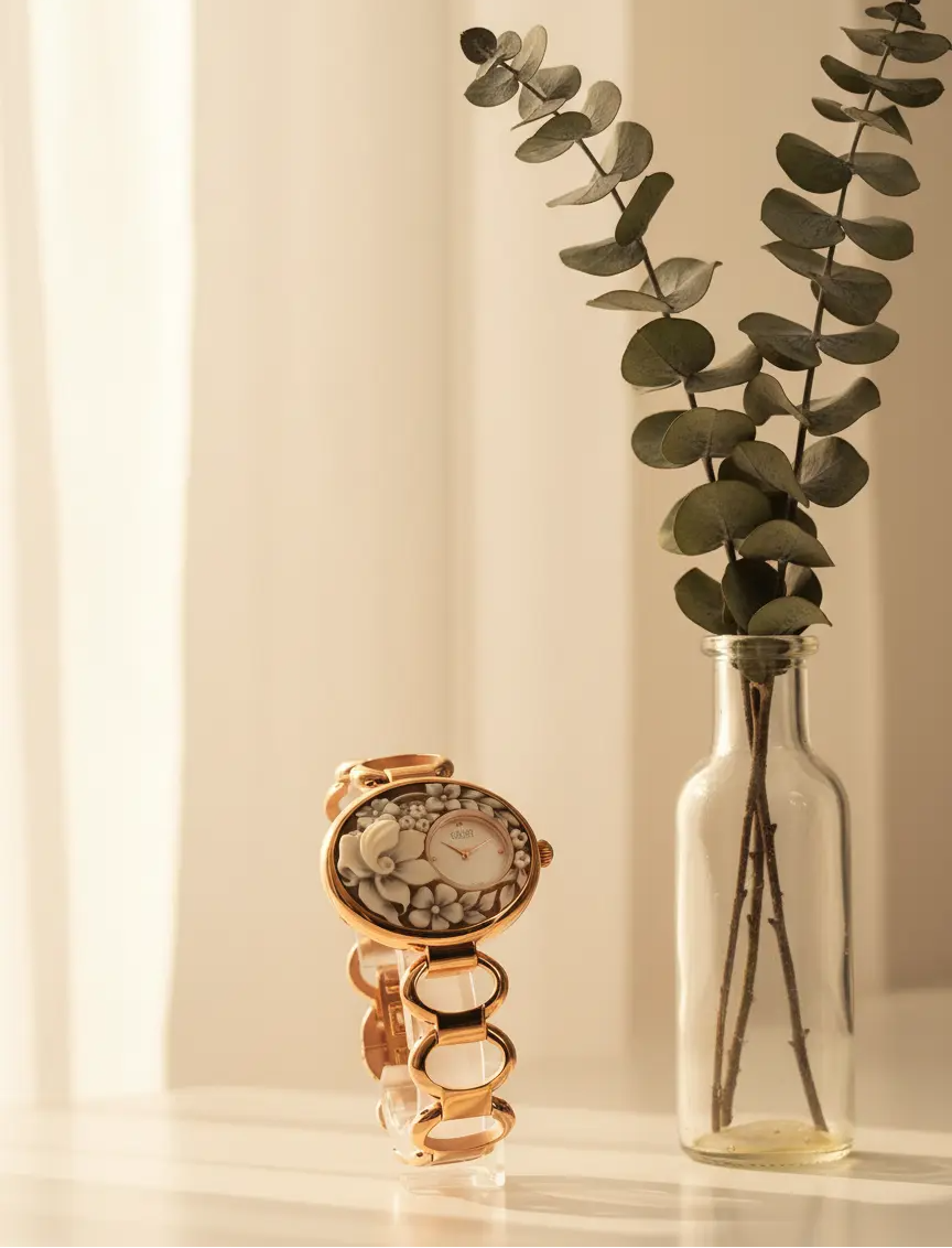 Floral Cameo Watch - Golden Bloom